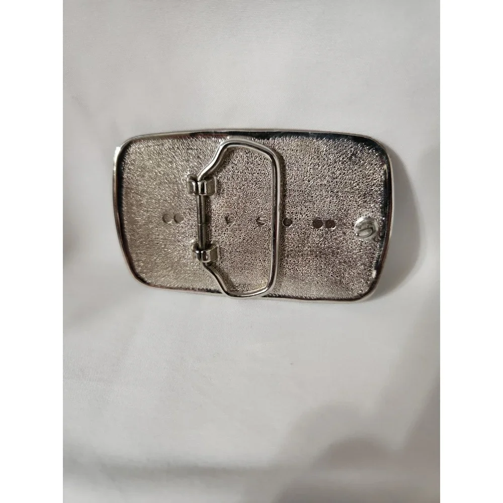 Vintage Ladies Silvertone Beltbuckle‎ With Flower Accents